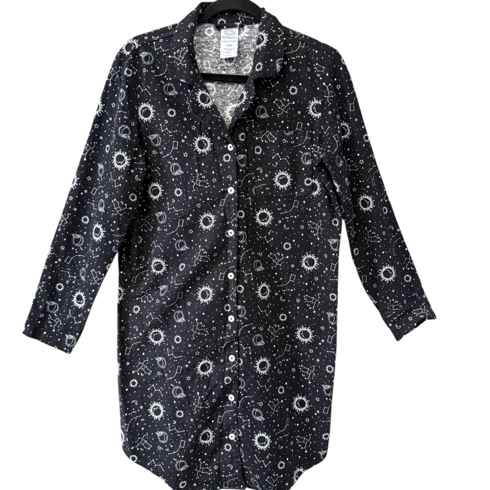 90s Celestial Zodiac Nightgown Women’s Flannel Astrology Fruit Of The Loom Small